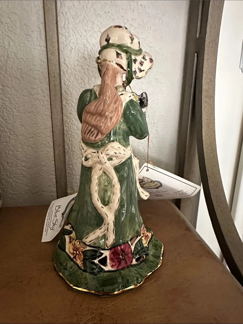 Blue Sky Green & Cream Girl Figurine Holding Cats
